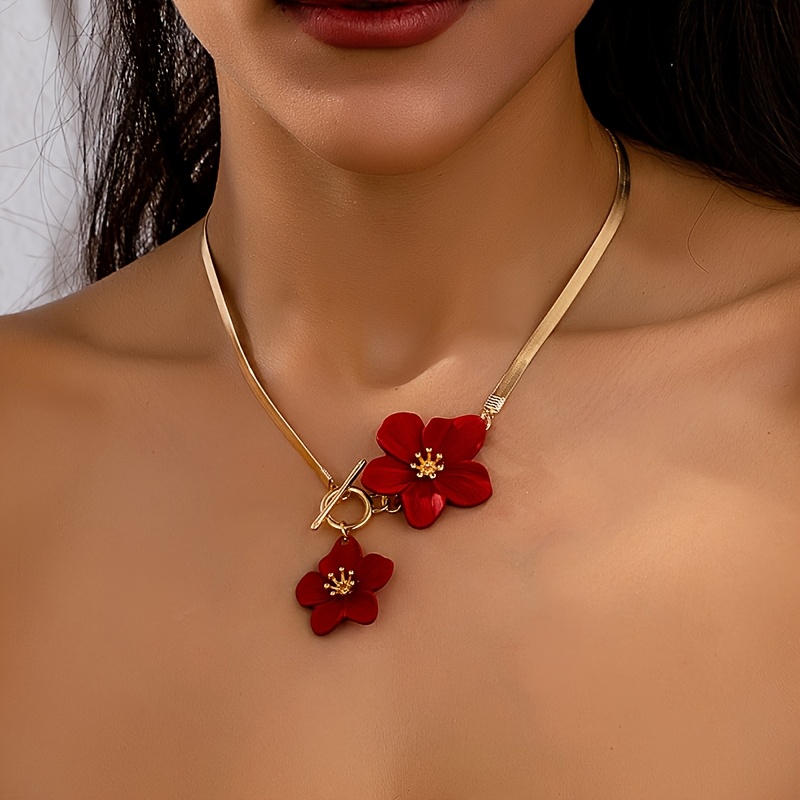Golden Tone Double Floral Pendant Necklace